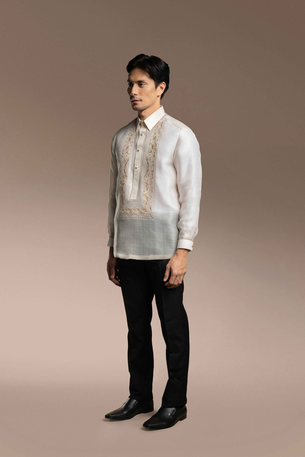 Onesimus Men’s Formal Barong Tagalog, Textured Pure Natural Silk, Embroidered