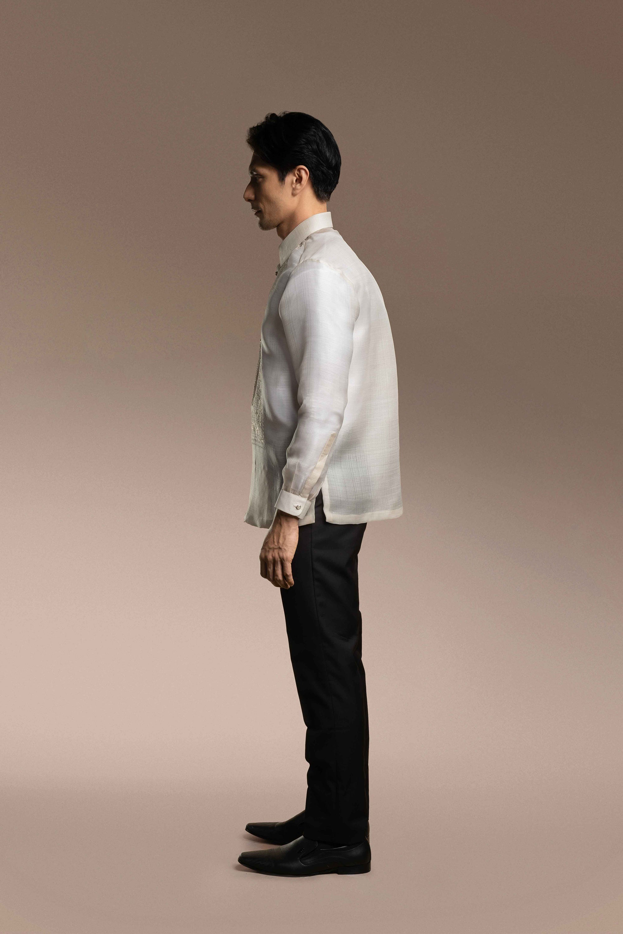 Onesimus Men’s Formal Barong Tagalog, Textured Pure Natural Silk, Embroidered