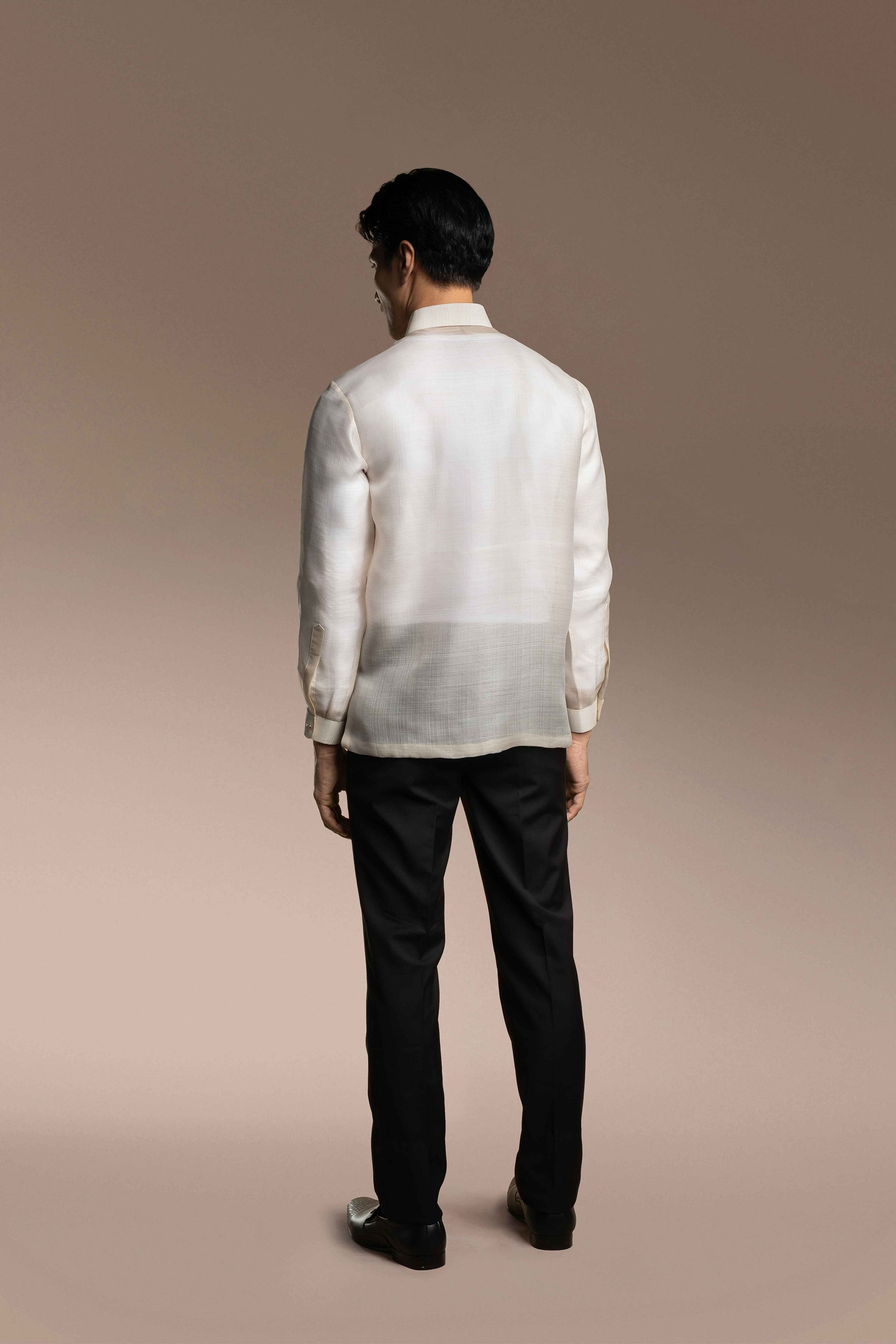 Onesimus Men’s Formal Barong Tagalog, Textured Pure Natural Silk, Embroidered