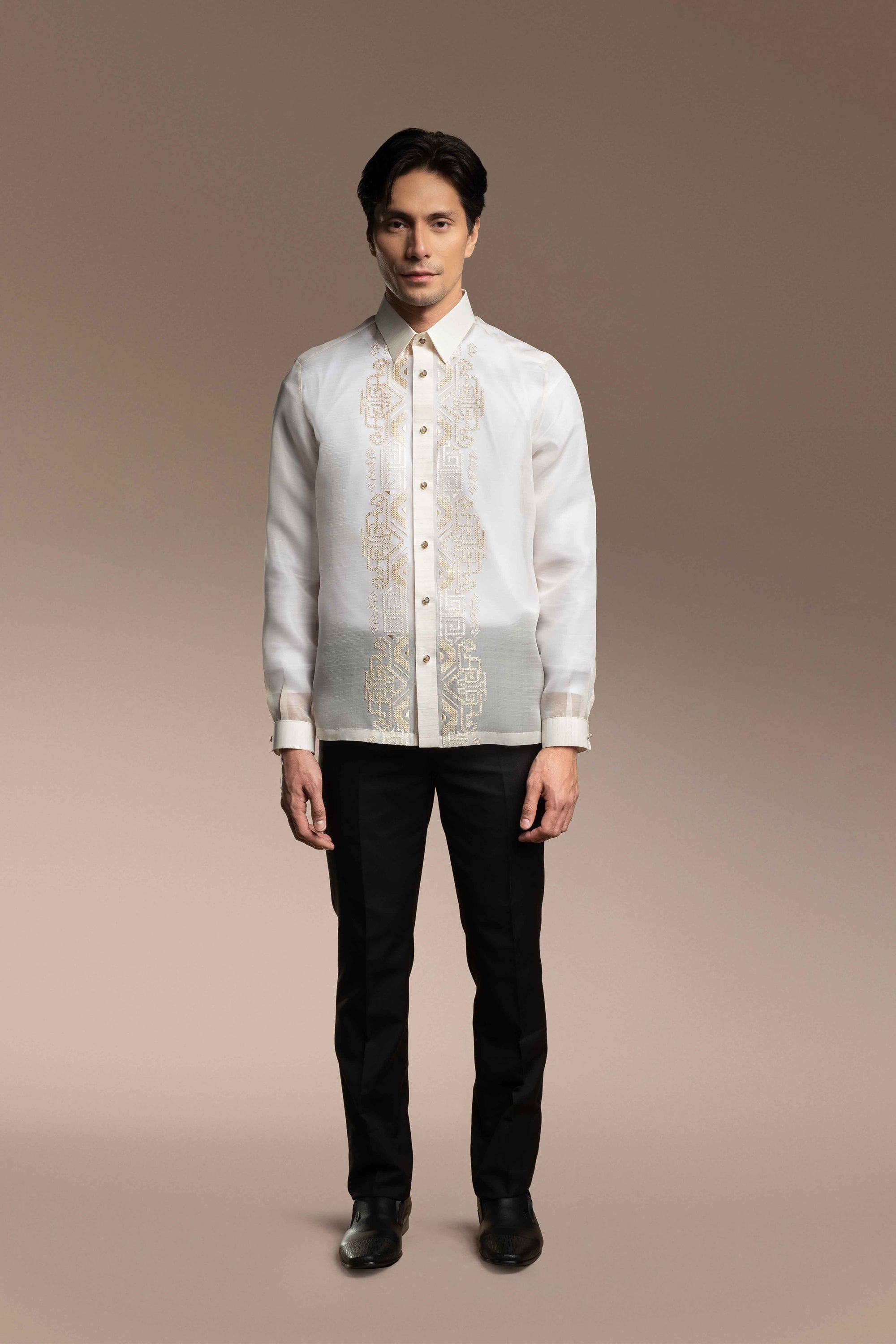 Onesimus Men’s Formal Barong Tagalog, Classic Pure Natural Silk, Embroidered