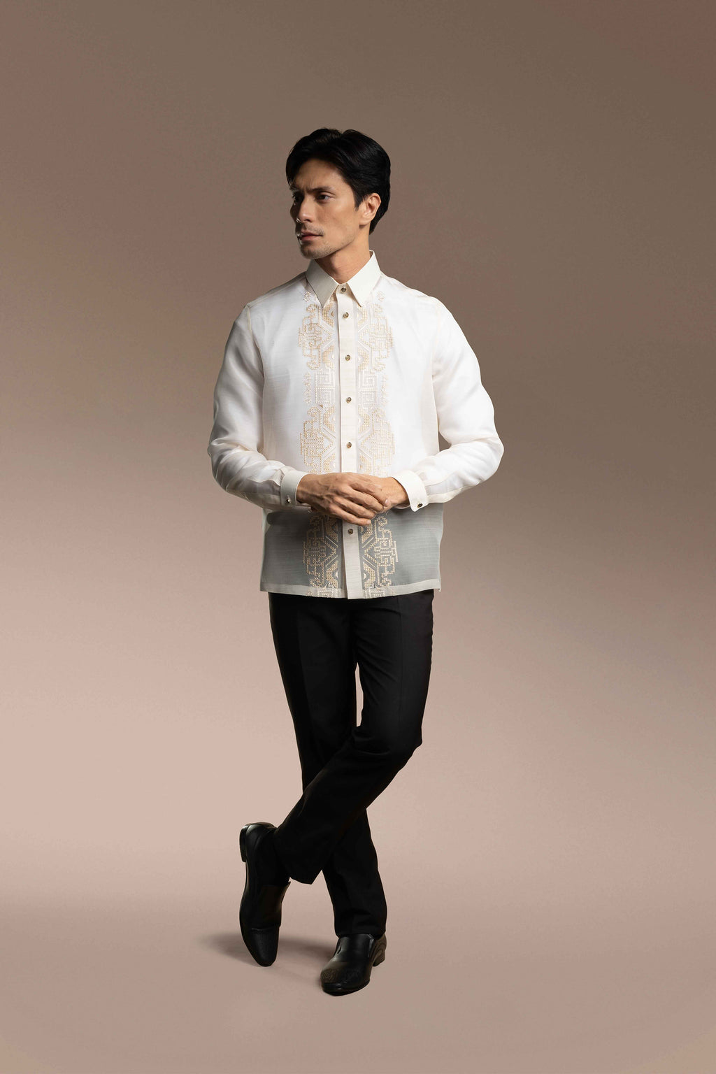 Onesimus Men’s Formal Barong Tagalog, Classic Pure Natural Silk, Embroidered