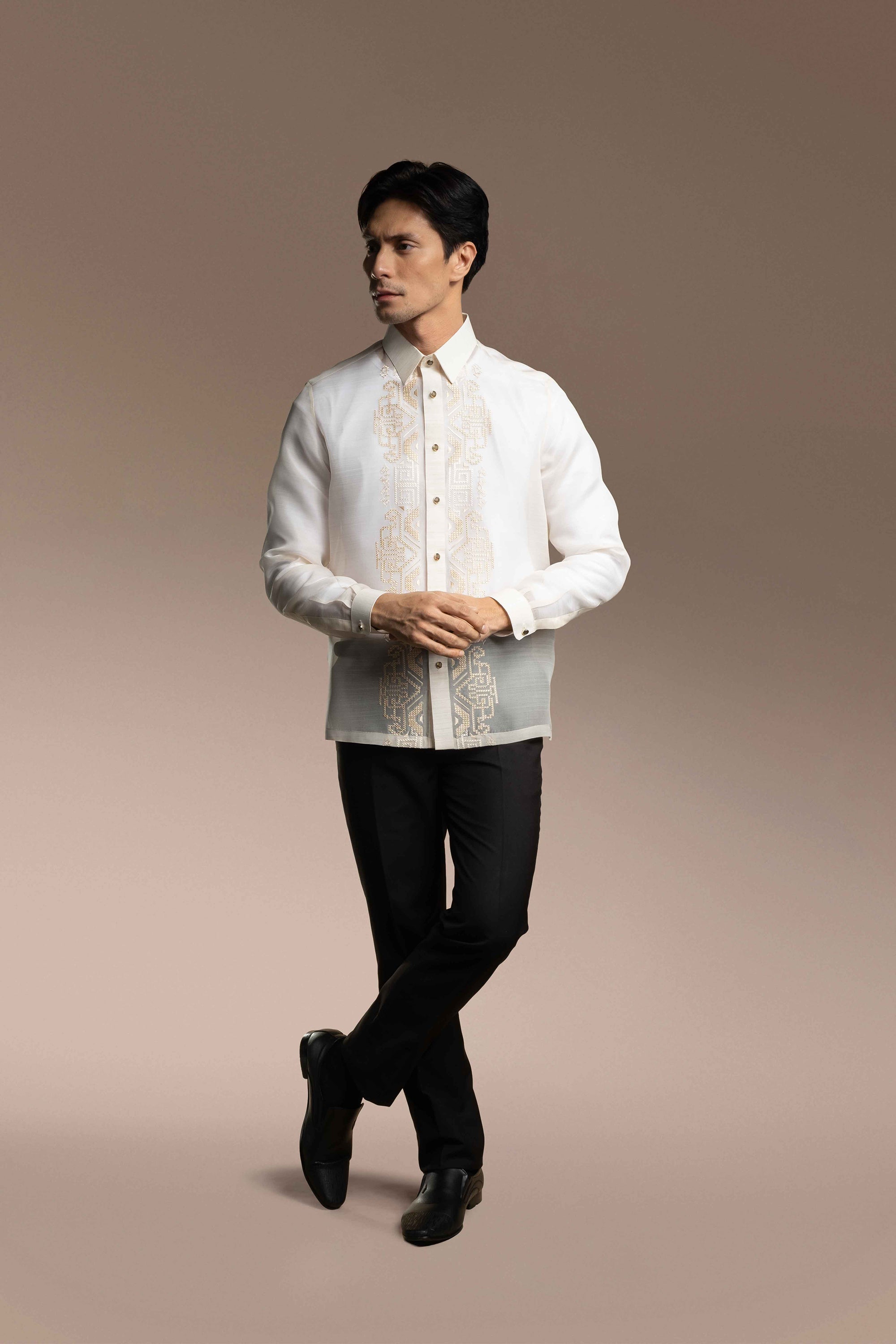 Onesimus Men’s Formal Barong Tagalog, Classic Pure Natural Silk, Embroidered