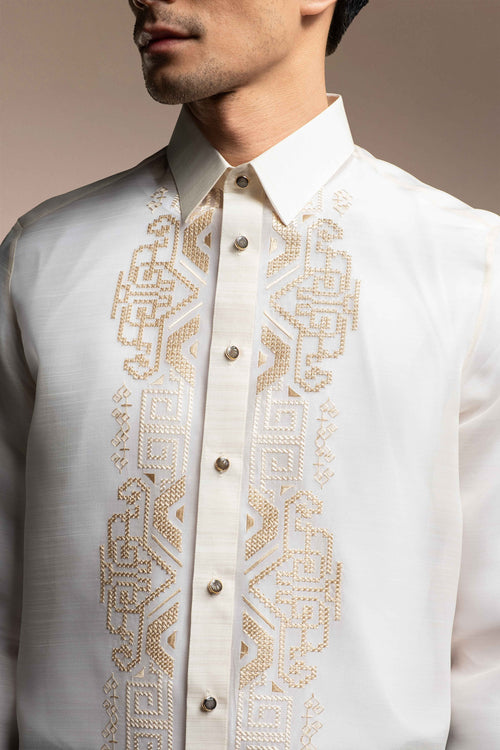 Onesimus Men’s Formal Barong Tagalog, Classic Pure Natural Silk, Embroidered