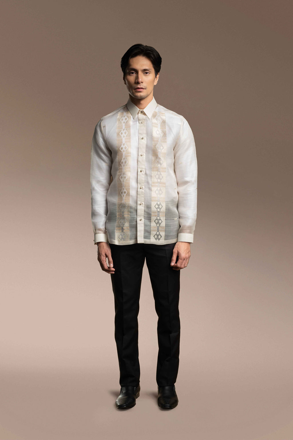 Onesimus Men’s Formal Barong Tagalog, Handwoven Pineapple Leaves Fiber and Natural Silk, Embroidered