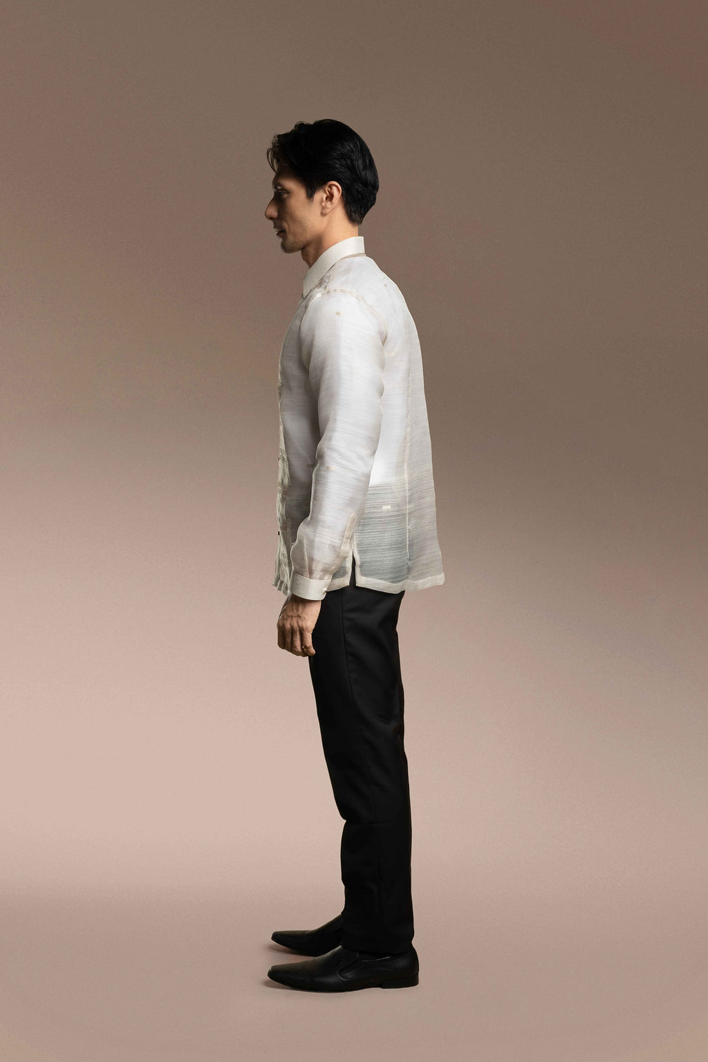 Onesimus Men’s Formal Barong Tagalog, Handwoven Pineapple Leaves Fiber and Natural Silk, Embroidered