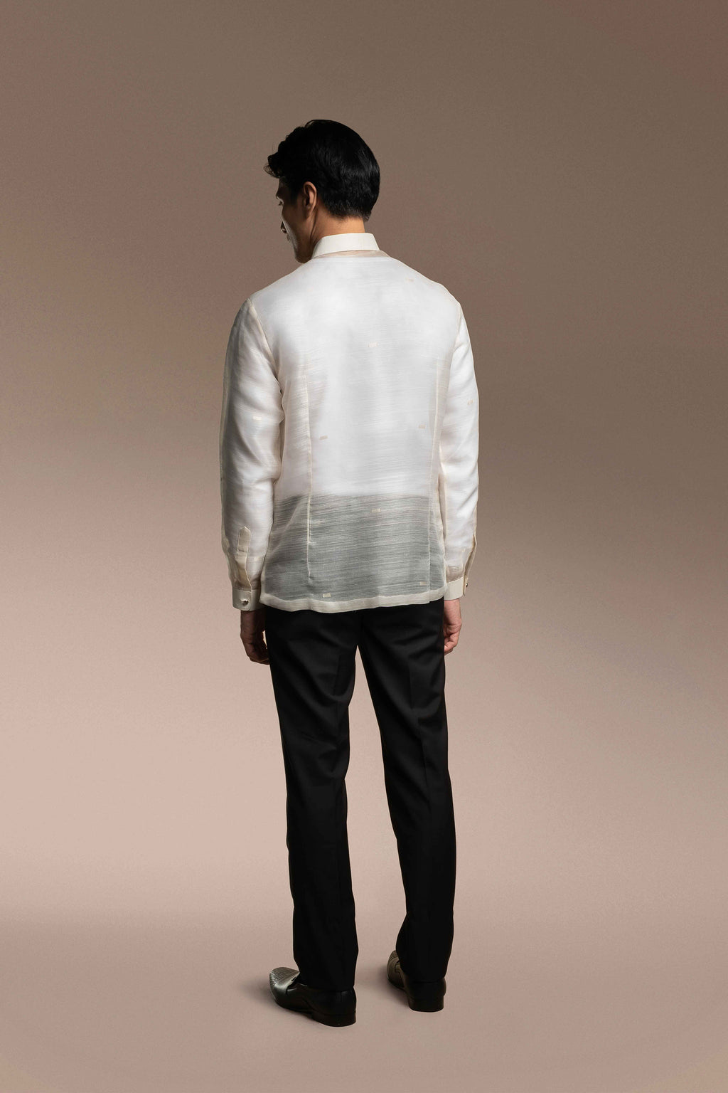 Onesimus Men’s Formal Barong Tagalog, Handwoven Pineapple Leaves Fiber and Natural Silk, Embroidered