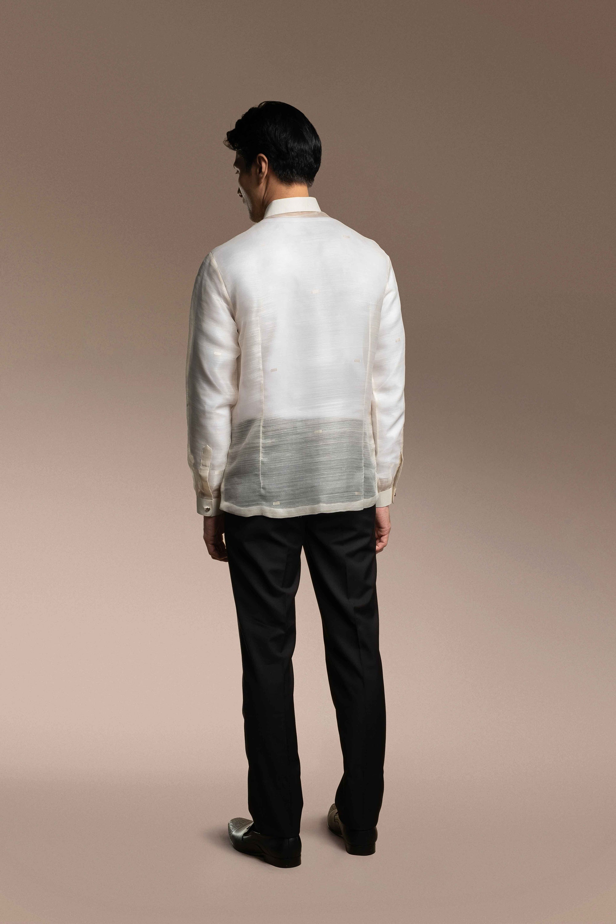 Onesimus Men’s Formal Barong Tagalog, Handwoven Pineapple Leaves Fiber and Natural Silk, Embroidered