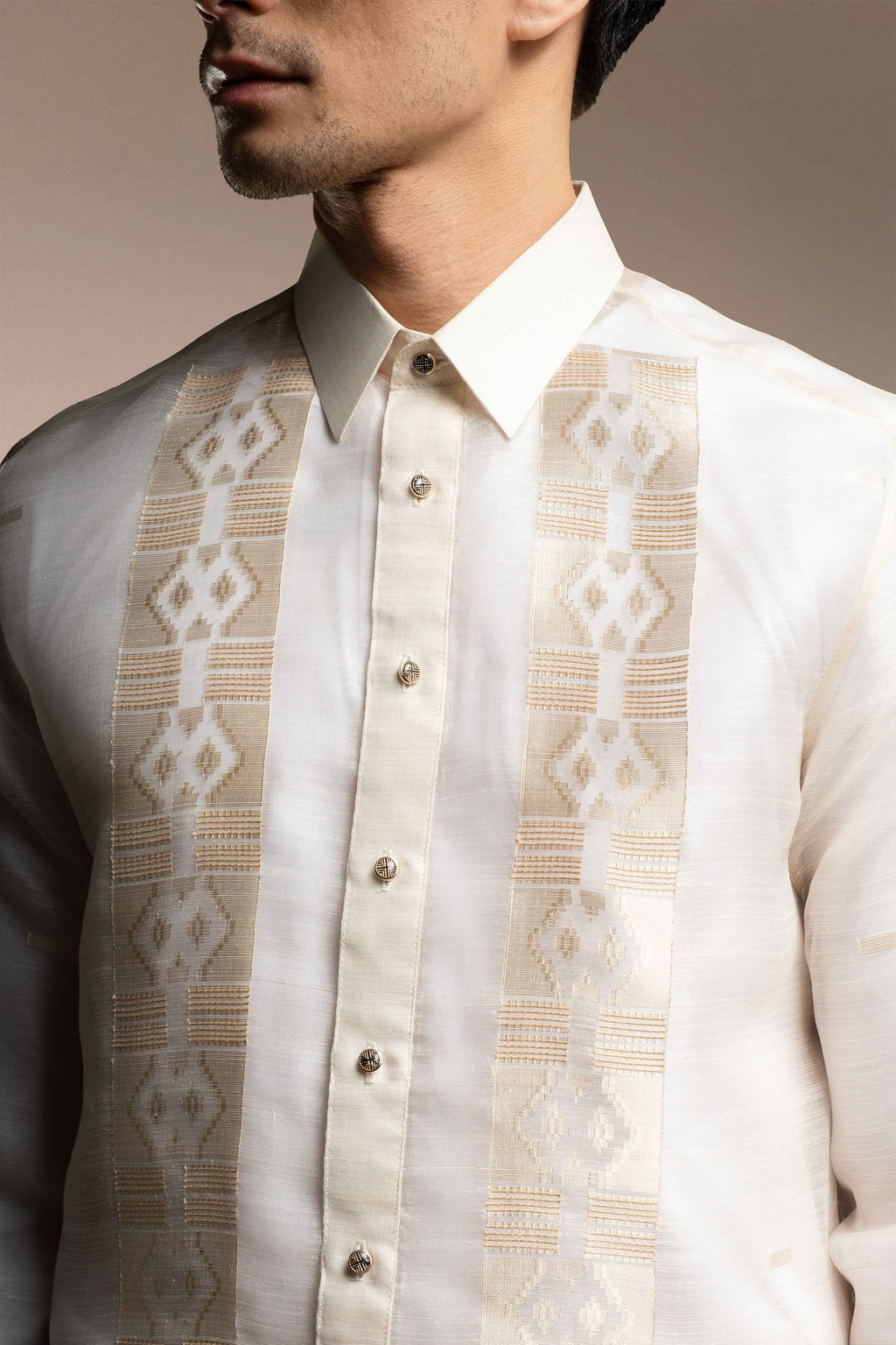 Onesimus Men’s Formal Barong Tagalog, Handwoven Pineapple Leaves Fiber and Natural Silk, Embroidered
