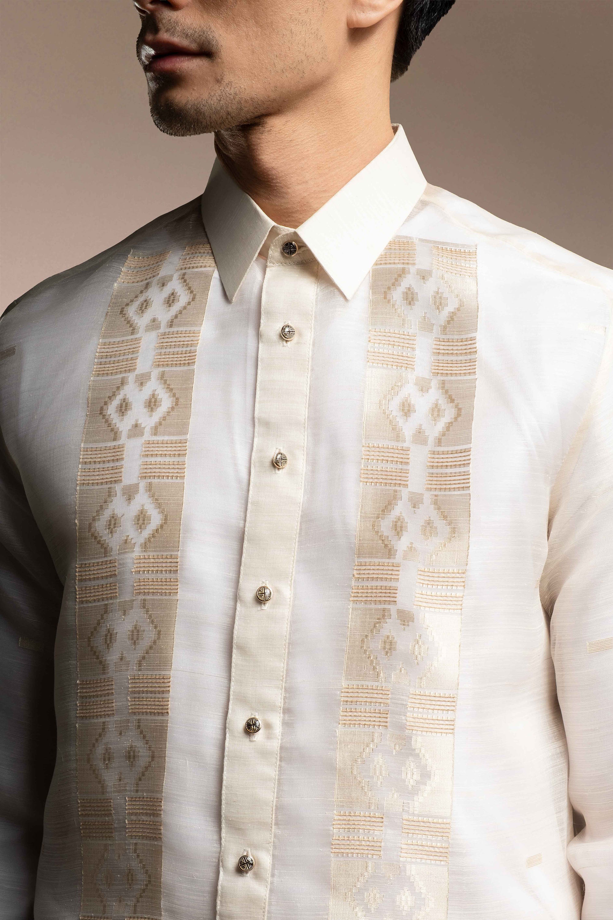 Onesimus Men’s Formal Barong Tagalog, Handwoven Pineapple Leaves Fiber and Natural Silk, Embroidered