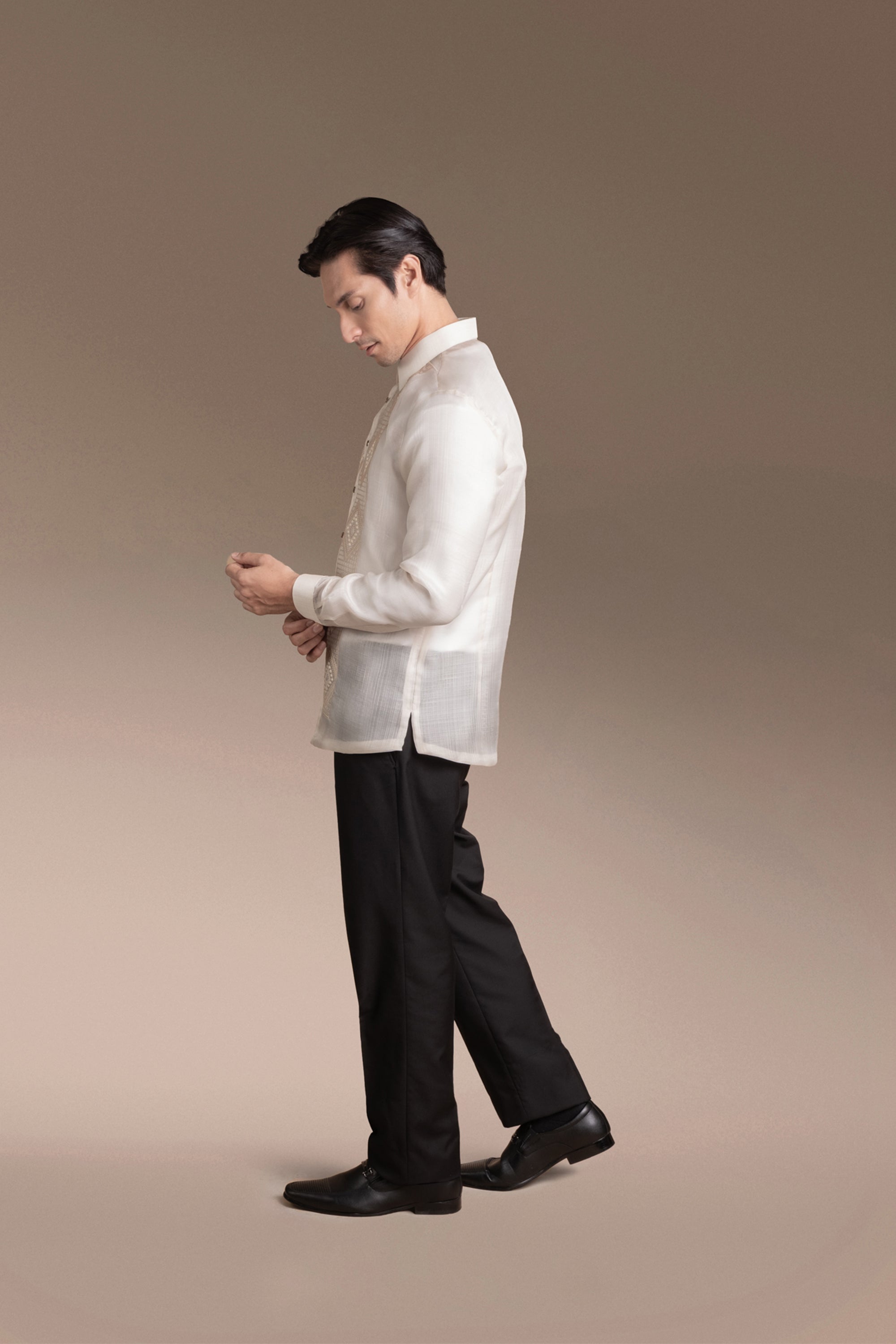 Onesimus Men’s Formal Barong Tagalog, Textured Pure Natural Silk, Embroidered